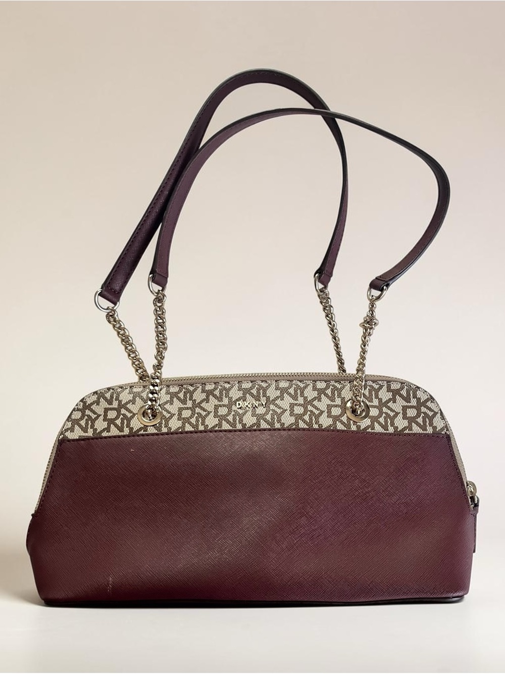 DKNY Plum Logo-Trim Saffiano Shoulder Bag